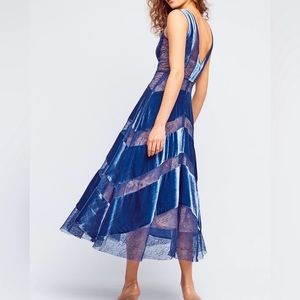 Tracy Reese NWOT Blue Velvet Lace A-Line Midi Dress Size 0